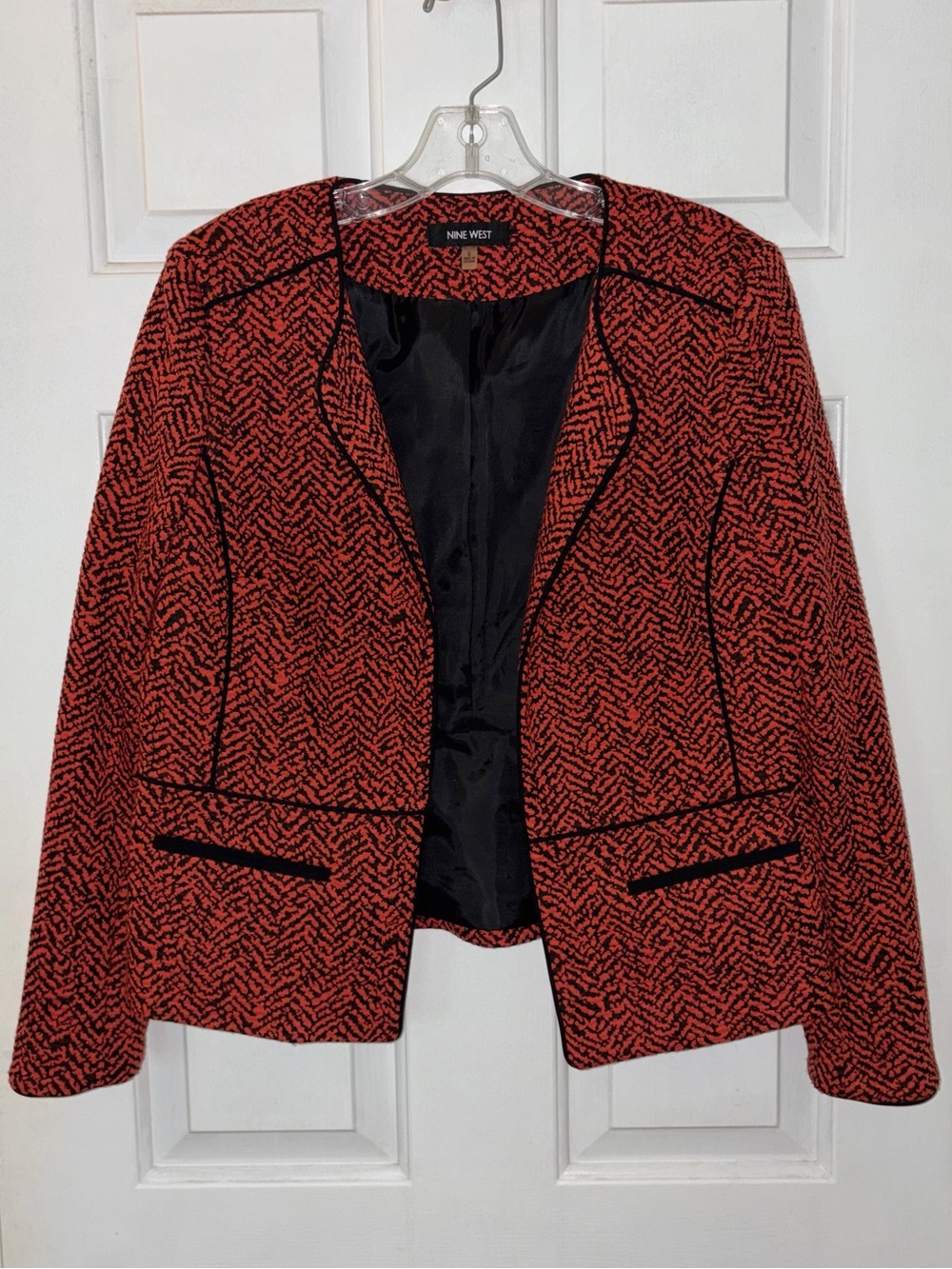 Nine West Textured Chevron Orange & Black Blazer Jacket